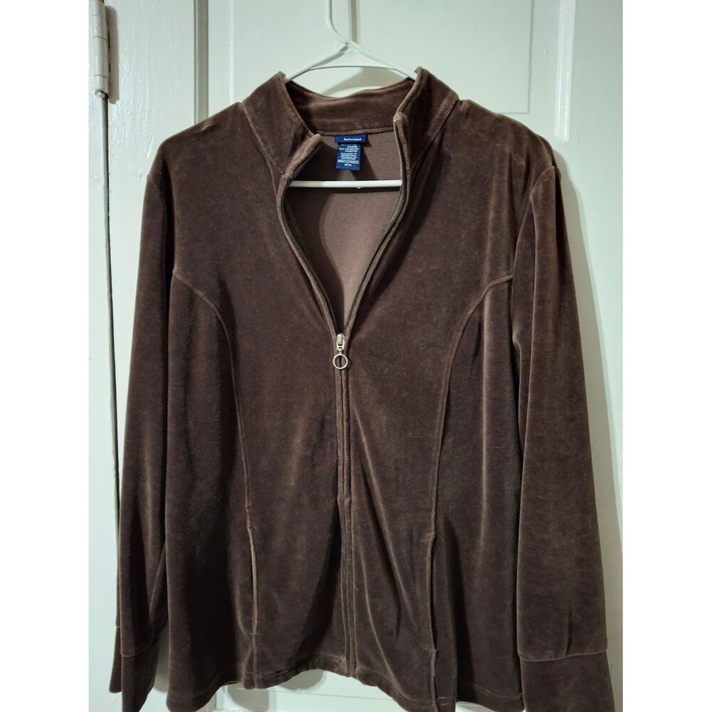 Basic Editions Brown Velvet Full-Zip Bomber Jacket